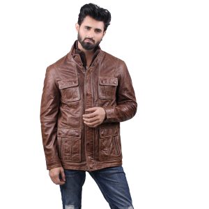 Men's High-End Brown Leather Jacket: Elegant Style, Practical Pockets, and Traditional Fit for a Classic Appearance