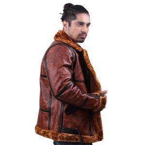Warm, fashionable, and ideal for winter wear is this men's brown leather jacket with fur inside.
