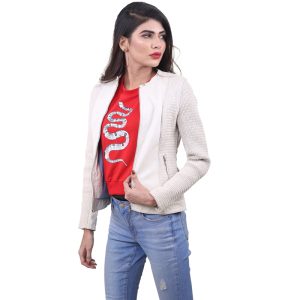 Stylish Women's White Textured Jacket Versatile for Any Occasion, Comfortable Fit, and Elegant Design